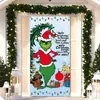 Cubierta de puerta del Grinch Navideño transfronteriza, decoración de puerta principal, colgante de puerta exterior para fiesta navideña, bandera feliz de monstruo navideño