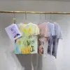Camiseta Plissada Tie-Dye Estilo Miyake para Mulheres 2026 Verão Nova Estampa de Letras Solta Emagrecedora Manga Curta
