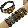Pulseira de Couro Trançado Artesanal Estilo Retrô Simples e Artística com Design Criativo de Flor de Liga Metálica, um Acessório Popular Transfronteiriço