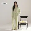 Algodão Puro Novo Pijama de Manga Longa e Calça Longa para Primavera/Outono para Mulheres, Estilo Cardigan, Caimento Solto, Tamanho Grande, Roupa de Casa, Pode Ser Usado ao Ar Livre