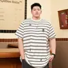 Blusas de Verão Plus Size, Gola Redonda, Camisetas Bordadas Listradas de Manga Curta, Camisas Casuais Largas Masculinas Estilo Americano de Meia-Manga