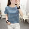 Camiseta de verano de manga corta de algodón holgada de talla grande para chica gordita, camiseta de rayas para mujer que combina con todo, ropa de hombro para mujer