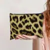 Bolsa de Cosméticos de Lona com Estampa de Leopardo Impressa da Amazon Bolsa de Lápis com Zíper para Estudante Bolsa de Mão Espessa para Armazenamento de Cosméticos