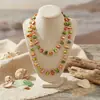 Collar Bohemian de Conchas Naturales y Cristal Apilado Colorido Bloqueado de Cuentas Largo de Doble Capa Accesorio para Vacaciones en la Costa