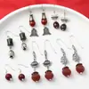 Pendientes de Plata de Ley S925 Flor de Capullo Jaspe Cinabrio Ágata Estilo Étnico Carácter Fu Antiguo Vintage Pendientes Pendientes