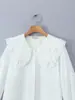 Comércio Exterior Transfronteiriço Roupas Femininas Outono e Inverno 2025 Moda Feminina Doce Estilo Europeu e Americano Gola de Renda Camisa Branca de Botão Único