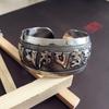 Pulsera Étnica Retro Plata Estilo Europeo y Americano Grabada Abierta Ancha Moda Personalidad Plata Miao Hacer Vieja Joyería Antigua