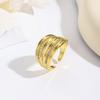 Anillo de apertura de doble capa, estilo hip hop, unisex, popular en Europa y América, chapado en cobre y oro de 18 quilates, con rayas exageradas.