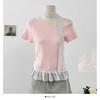 Moda de Verano Estilo Coreano Elegante Diseño con Costuras Sentido Polo Lunares Lazo Hombro Camiseta Prendas de Punto para Mujer Top Casual