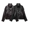 Comercio Exterior Ropa de Mujer 2026 Verano Nuevo Estilo Estilo Europeo y Americano Chaqueta de Motocicleta Negra con Cuello Alto Abrigo de Imitación de Cuero 4391892