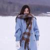 Bufanda de otoño e invierno europea y americana a cuadros en blanco y negro para mujer, bufanda de cachemir a cuadros bicolor con bigote grueso y cálido, bufanda de moda para hombre