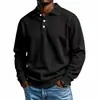 Camisa Polo de Manga Larga Suelta de Color Sólido con Botones Pesados Nueva Europea y Americana para Hombre Ropa Versátil Casual Deportiva Camiseta