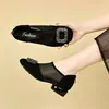 Zapatos de Malla de Cuero Suave para Mujer Punta Redonda Sandalias Transpirables 2026 Nuevos Zapatos de Cuero con Tacón Grueso para Verano Estilo Rhinestone Zapatos para Madre