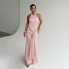 YJ25378MHO Verão europeu e americano novo vestido longo justo torcido, vestido sexy elegante de gola halter para exportação
