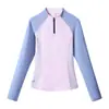 Camiseta Deportiva de Manga Larga con Cuello Alto y Bloques de Color Half-Zip para Mujer Black Fleet, Corte Ajustado, Secado Rápido, Capa Base
