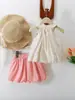 Conjunto de Dos Piezas para Niña 2026 Transfronterizo: Top Estilo Muñeca Floral Tridimensional + Pantalones de Linterna