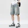 Shorts jeans americano vintage com estampa de céu estrelado masculino verão fino solto modelador corpo design high street calça capri moderna