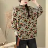 Suéter de Punto de Algodón con Estampado Artístico de Manga Larga, Nuevo para Otoño e Invierno 2026, Adelgazante, Versátil, Suelto, Camisa Base para Mujer