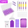 Nuevo juego de herramientas para pintar con diamantes, embudo, taladro, inventario, bolígrafo, pegamento, púrpura, 28 rejillas, caja de almacenamiento, accesorios