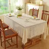 Toalha de Mesa Renda Retrô Francesa Caminho de Mesa com Borla Oca Estilo Pastoral Ins Capa Retangular para Mesa de Jantar Doméstico