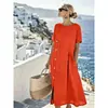 2026 Vestido Nuevo Europeo y Americano AliExpress Estación Independiente Casual Botón Decorado Bolsillo Plegado Vestido de Longitud Media