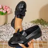 Comercio Electrónico Transfronterizo Mocasines Gruesos Talla Grande para Mujer Nuevo Estilo Primavera/Otoño Estilo Británico Lazo Sin Cordones Zapatos Pequeños de Cuero