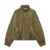 Moda europea y americana transfronteriza para mujer AliExpress artículo más vendido elegante chaqueta con cremallera de gamuza con cuello alto y cintura ceñida con pliegues