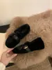 Primer Encuentro Ji Zapatos de Piel Blanca Zapatos de Mujer 2026 Otoño Invierno Felpa Adicional Zapatos de Algodón Cálidos Zapatos de Algodón Versátiles Frijol