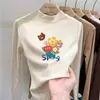 Camada base feminina de gola alta parcial com forro de fleece, novo estilo outono/inverno 2026, camiseta top de manga longa quente em fleece escovado