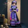 Traje Étnico Guangxi Zhuang Marcha Performance Étnica Minoritário Adulto Zhuang Brocado Miao Bordado Dança Vestido Longo