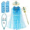 Conjunto de Capa de Princesa Frozen para Crianças Meninas Brincos de Gelo e Neve Colar Luvas Coroa Varinha Mágica Conjunto