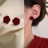 Brincos de laço de veludo vermelho festivos femininos elegantes brincos de flores doces brincos de borla longa brincos de outono e inverno