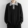 Suéter Polo de Color Contrastante para Hombre Otoño Invierno Cuello de Solapa Tejido de Punto Retro Holgado Top Básico Casual de Punto para Hombre