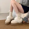Zapatos peludos estilo Birkenstock de moda con plataforma gruesa, que aumentan la altura, para mujeres menudas, nueva colección invierno 2026, combinados de piel y pelo, botas de nieve y zapatos de algodón