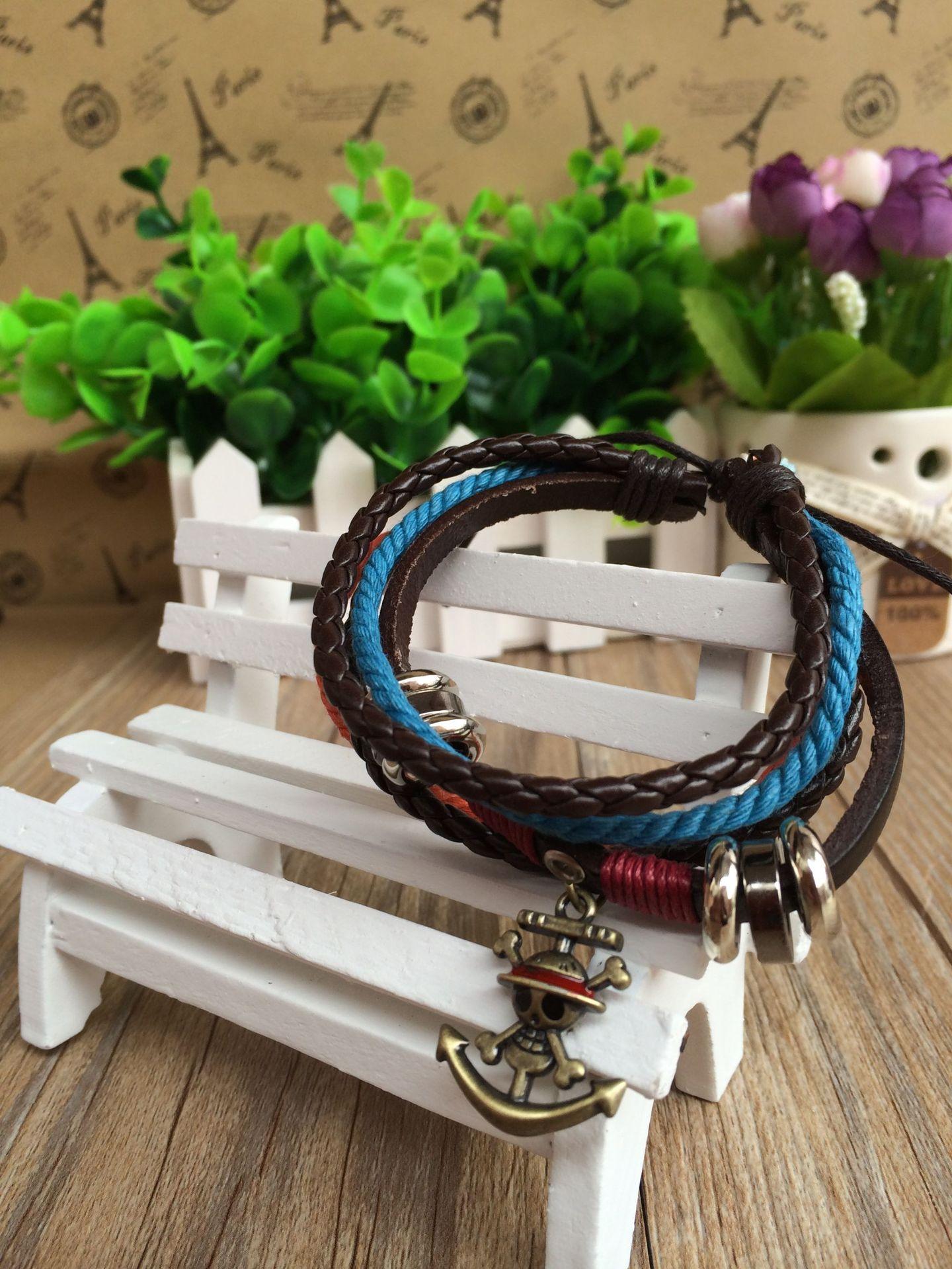 海贼王骷髅头真皮手链