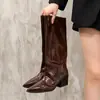Botas Altas hasta la Rodilla de Tacón Grueso y Punta Fina Tallas Grandes Cuero Patentado Transfronterizo Botas de Montar Altas hasta la Rodilla Otoño Invierno Nuevas Llegadas Botas de Mujer sin Cordones