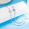 Pulsera S925 Nueva Hoja de Cuatro Hojas Cristal Diseño Femenino Novia Nicho Original Plata Esterlina Luz Aurora Lujo Moda Diamante Azul