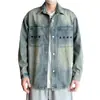 Nueva chaqueta de mezclilla lavada con efecto desgastado, cuello camisero, estilo coreano, para primavera y otoño, moderna, sencilla, a la moda, para hombre