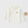 Camiseta de bebê tipo A, sem costura, gola redonda, manga longa, macia, 100% algodão, para primavera, outono e inverno, adequada para meninos e meninas, um top versátil