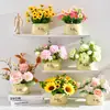 Decoración de Flores Artificiales Arreglo de Flores de Girasol Pequeño Macetero Plástico Ramo Decoración de Sala de Estar Mesa de Comedor Decoración de Planta Verde