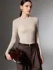 Suéter de Lã Pura 100% Fio Yangzi Sem Costura Peça Única Fio Fino para Mulheres, Gola Redonda, Malha Base Slim-Fit para Outono e Inverno