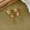 Brincos de Tarraxa com Franja de Flor de Strass Super Brilhantes Moda de Nicho de Alta Qualidade Simples Frescos Doces Versáteis Acessórios de Brinco para Mulheres