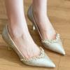 Novo estilo lindo champanhe salto alto sapatos de casamento feminino strass pontudo estilo socialite sapatos de salto agulha