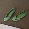 Em Estoque~~Sapatos Femininos Rasos Redondos Estilo Francês para Primavera e Outono, Sapatos Baixos Versáteis e Confortáveis com Strass e Pedras Preciosas, Sapatos de Veludo para Vovó
