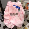 Sudadera con capucha de letras estilo High Street americano extragrande para mujer 2025 Nueva Tie-Dye Rosa Tops Casuales Estudiantiles