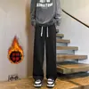 Calça masculina outono e inverno com veludo extra, peso pesado, perna reta, moletom, primavera e outono, marca americana trendy, listra lateral, folgada, esportiva casual