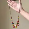 Collar de Cuentas Cerámicas Coloridas Estilo Étnico para Mujer 2026 Nuevo Verano Estilo Vacaciones Playa Accesorio Cadena Larga para Clavícula