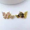 Pingente Borboleta Dupla Pendente Banhado a Ouro Cobre Zircônia Microincrustada Material para DIY Pulseira Colar Acessórios de Joia Feitos à Mão