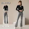 Conjunto de Yoga Feminino Outono Sensação de Pele Nu Alta Elasticidade Slim Fit Gola Alta Jaqueta Emagrecedor Fitness ao Ar Livre Micro Flare Calça Longa Conjunto de Duas Peças