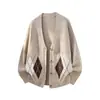 Cardigan suéter Hanlu japonês retrô com padrão de losangos e decote V para homens, estilo outono e inverno, jaqueta de tricô solta e casual